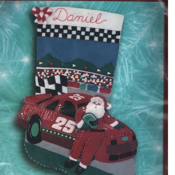 Bucilla Felt Applique Christmas Stocking Christmas 500 Santa Nascar Craft Kit - Picture 2 of 3